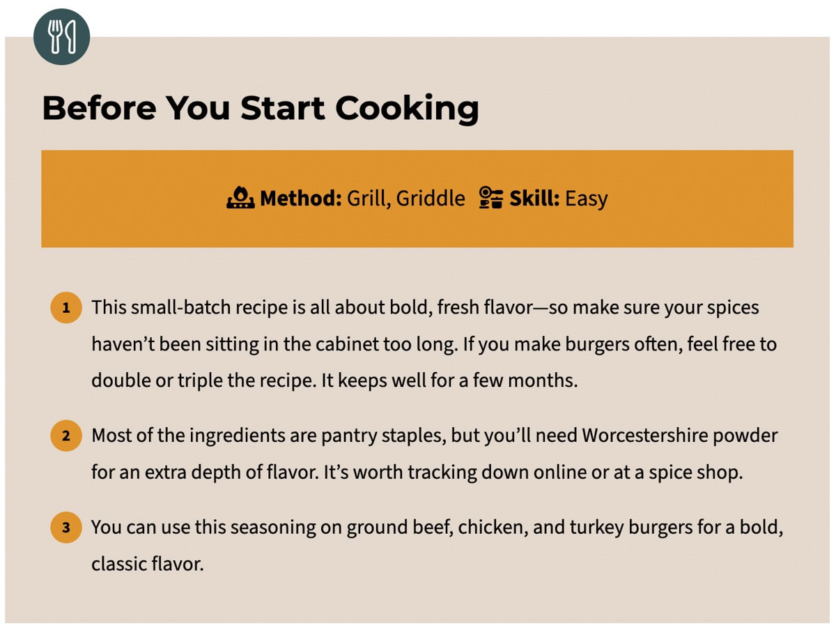 screenshot of a "before you start cooking" box from a grilling pavilion blog post